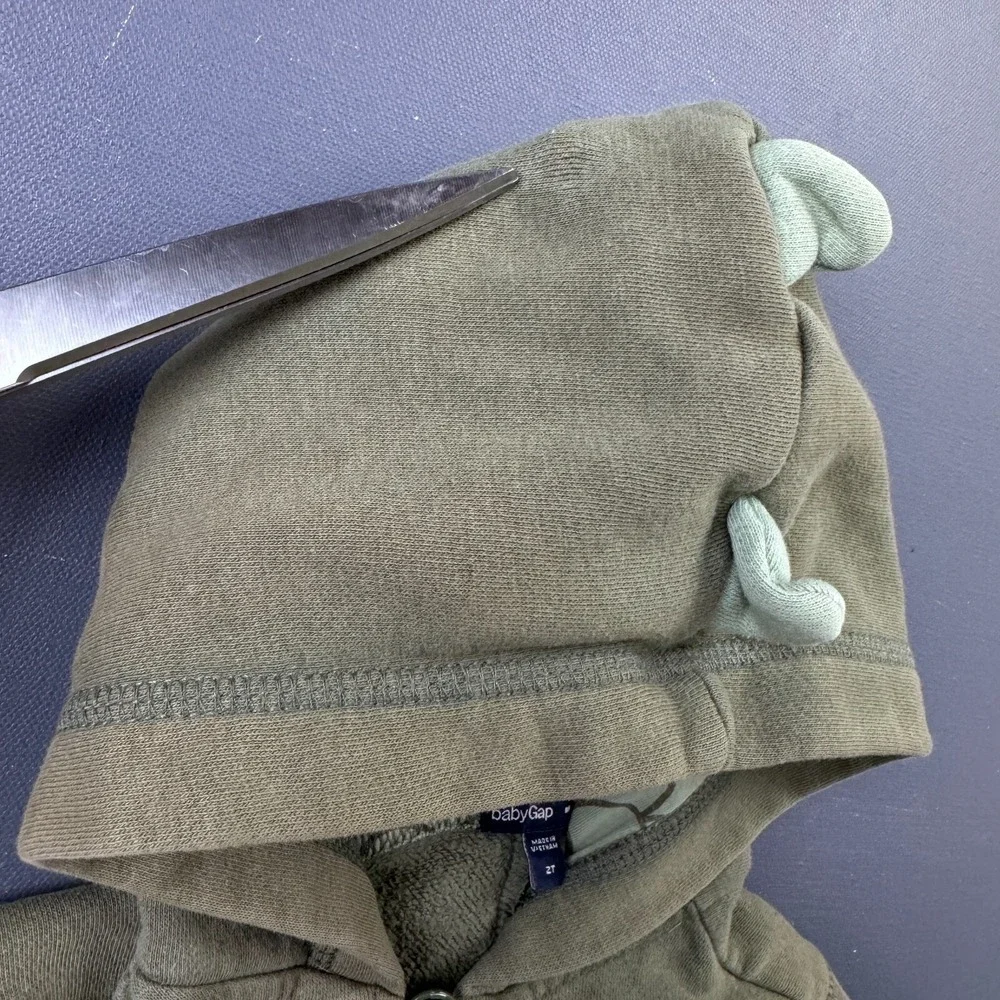 Baby Gap Hoodie Toddler Boy 2T Green Dinosaur 3D Spikes Fleece Zip Up Sweatshirt